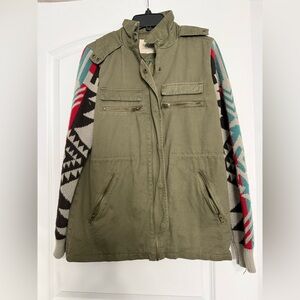 Thread & Supply Olive Utility Jacket with Colorful Sleeves